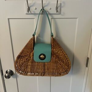 Vintage RARE FIND Kate Spade Woven Rattan Bag with Teal Flap